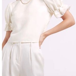 Express, brand new with tags, linen crop shirt with puff sleeves and open back.